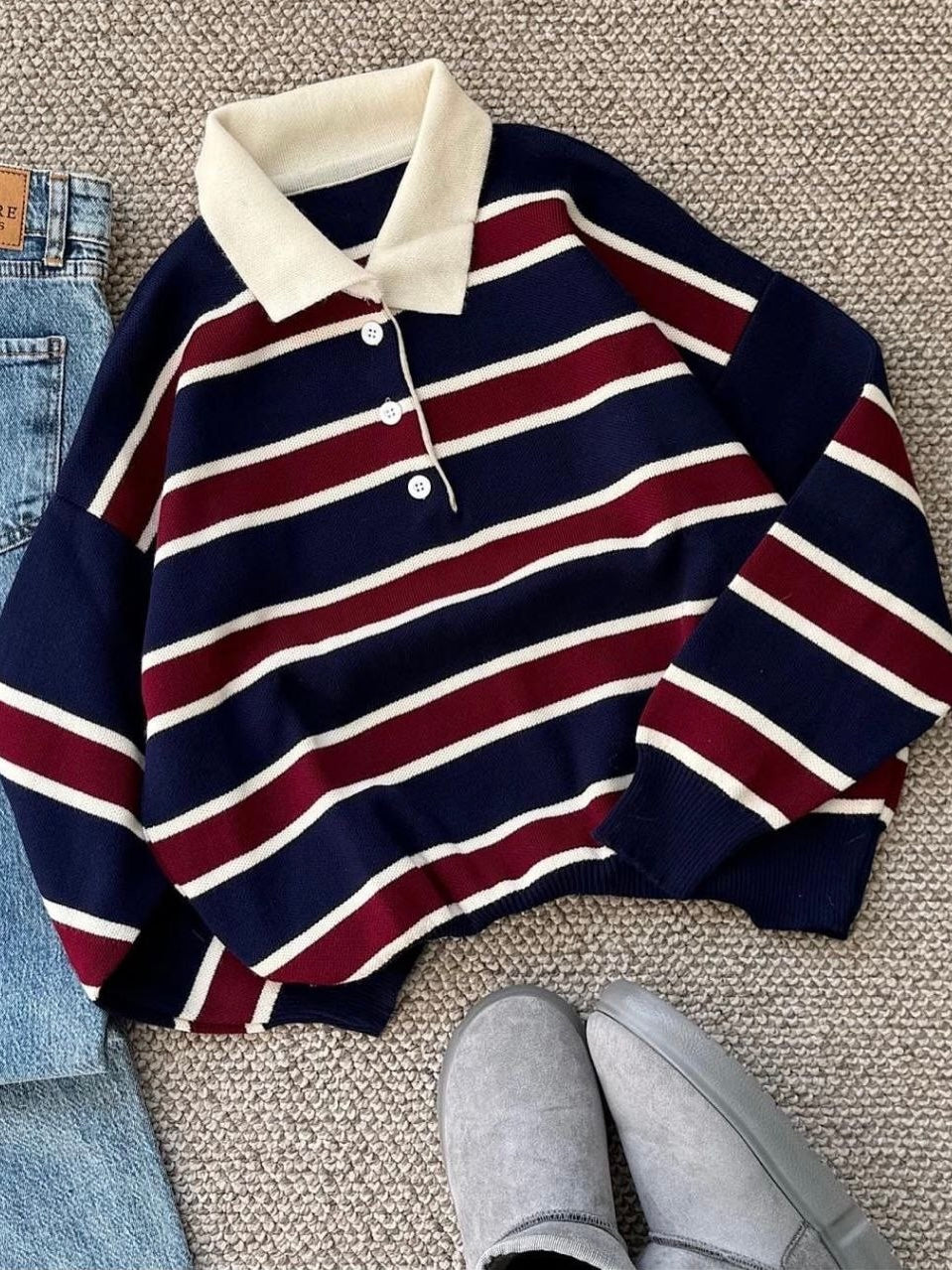 Navy & Maroon Striped Sweater