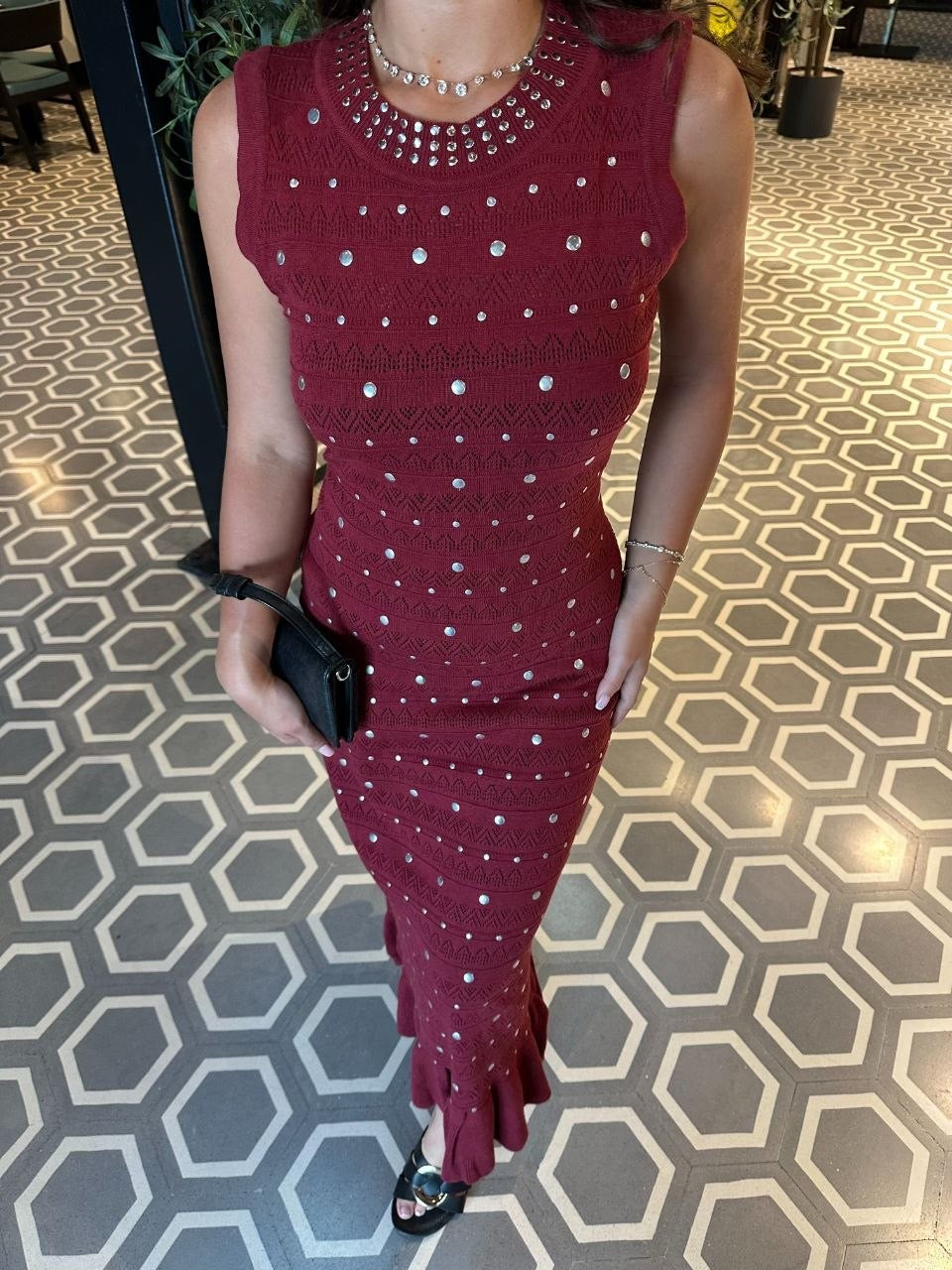 Burgundy Luna Knit Maxi Dress