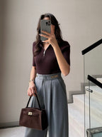 Gold Buckle Wide-Leg Pants