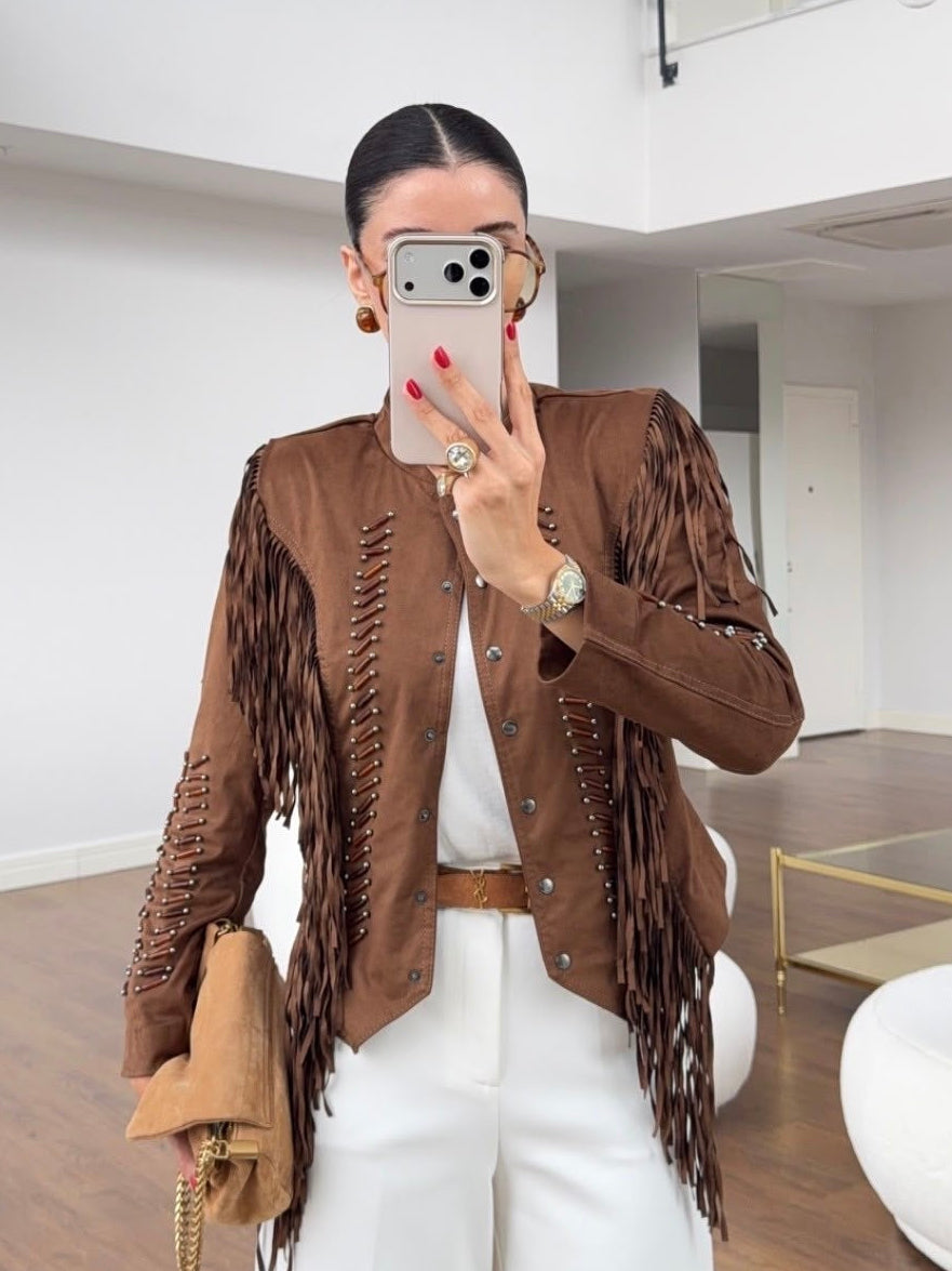 Suede Studded Fringe Jacket