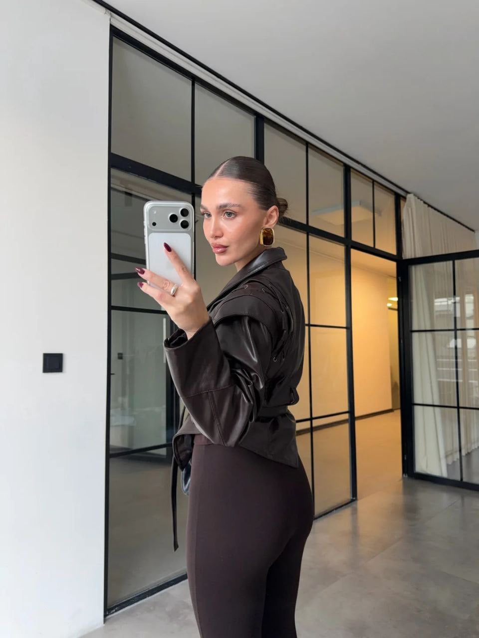 Brown Belted Leather Jacket