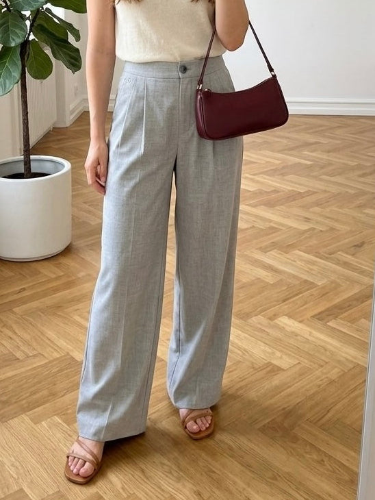Wide-Leg Gray Fabric Pants