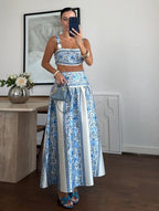 Blue & White Floral Skirt Set