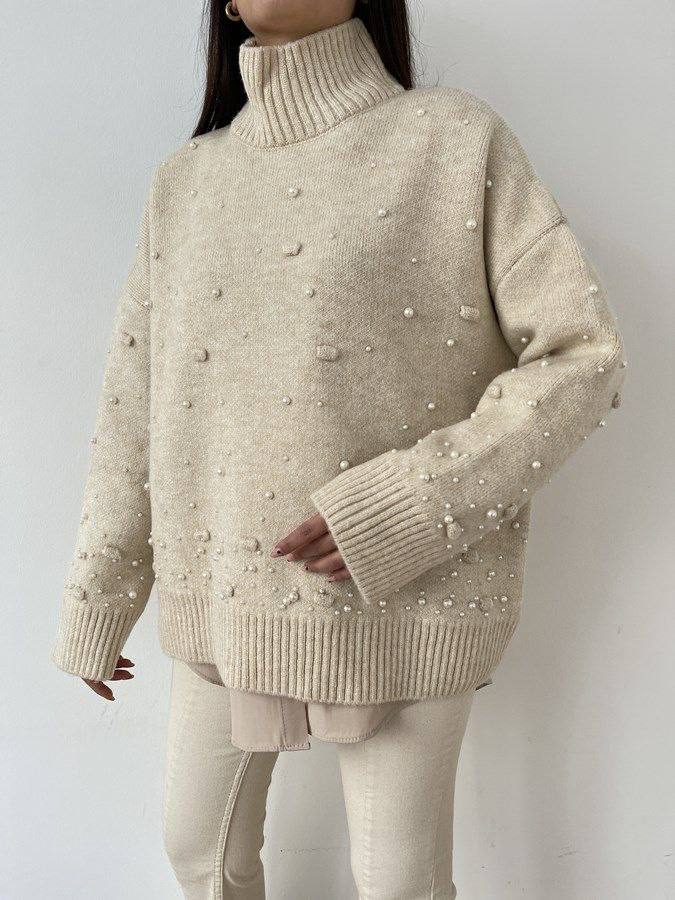 Cream Pearl Knit Sweater