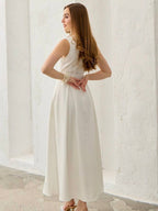 Elegant Ivory Belted Maxi Dress