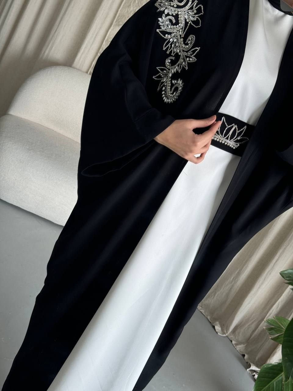 Royal Black Flow Abaya Set