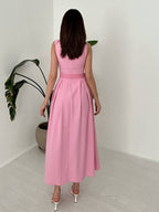 Pink Belted Midi Dress