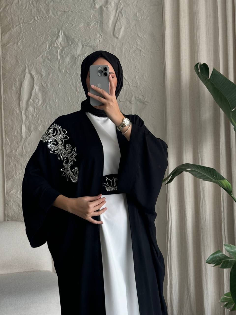 Royal Black Flow Abaya Set