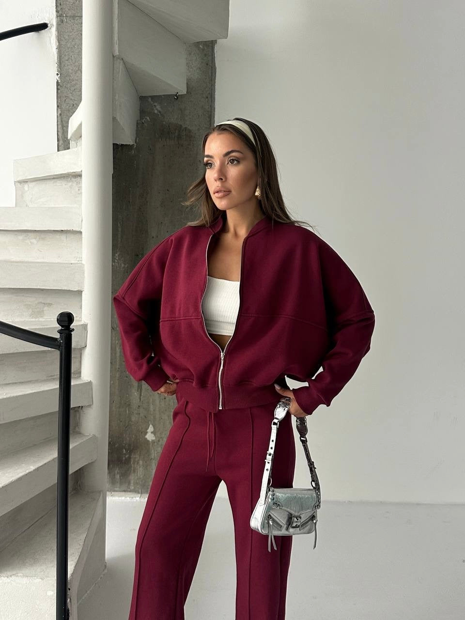 Burgundy Zip-Up Tracksuit
