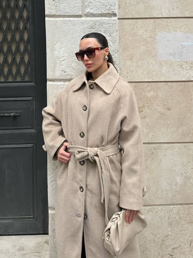 Elegant Beige Belted Coat