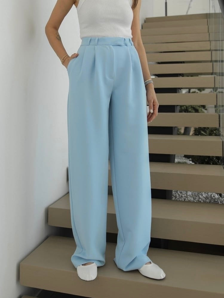Sky Blue Wide-Leg Pants