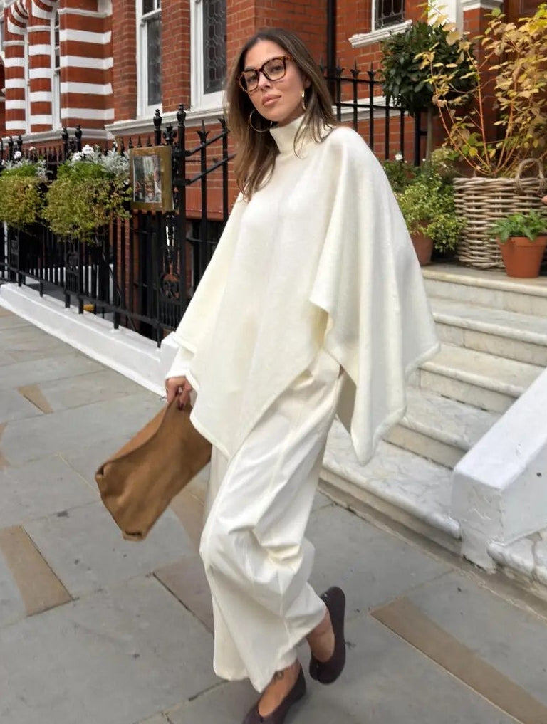 Ivory Knit Turtleneck Poncho