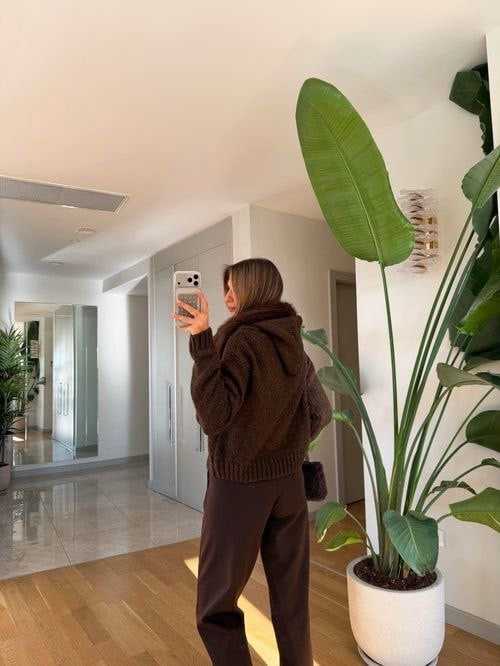 Brown Fur Collar Cardigan