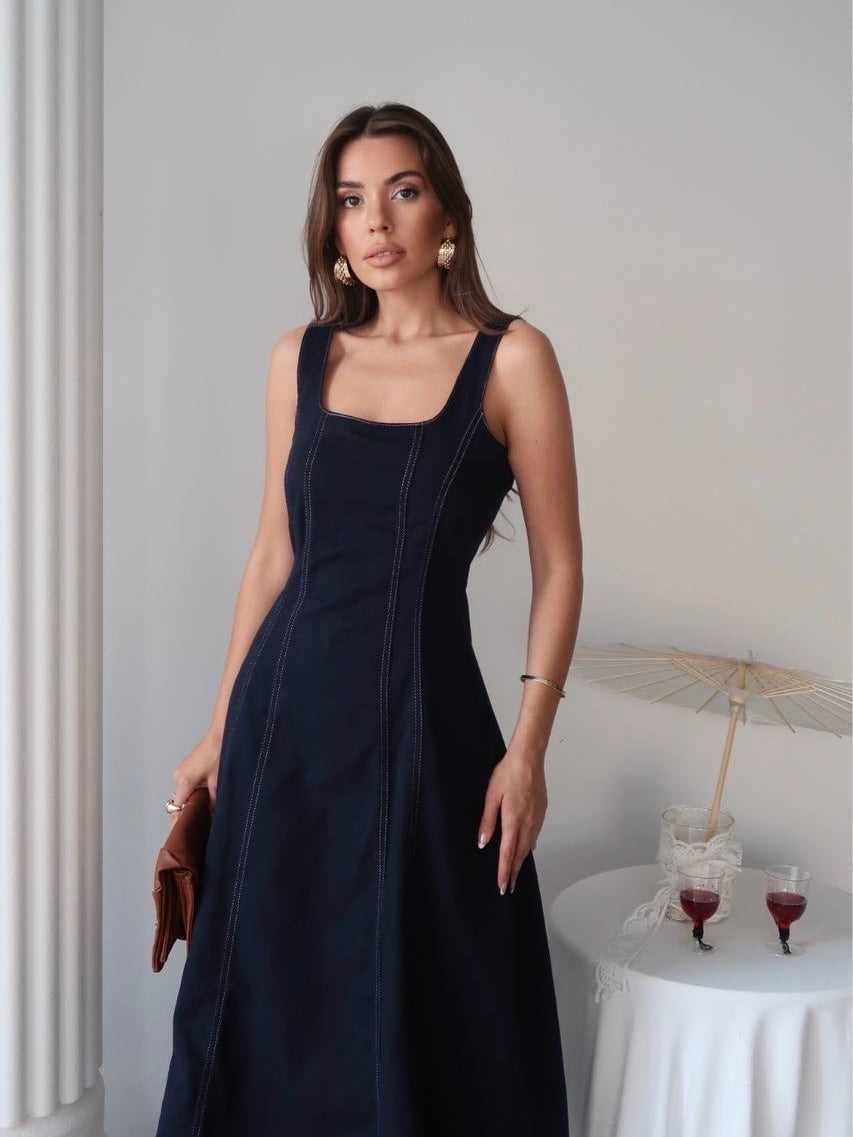 Navy Denim Midi Dress