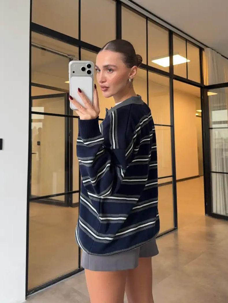 Striped Oversized Polo Sweater