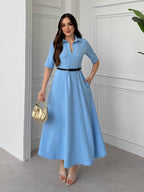 Elegant Blue Belted Dress