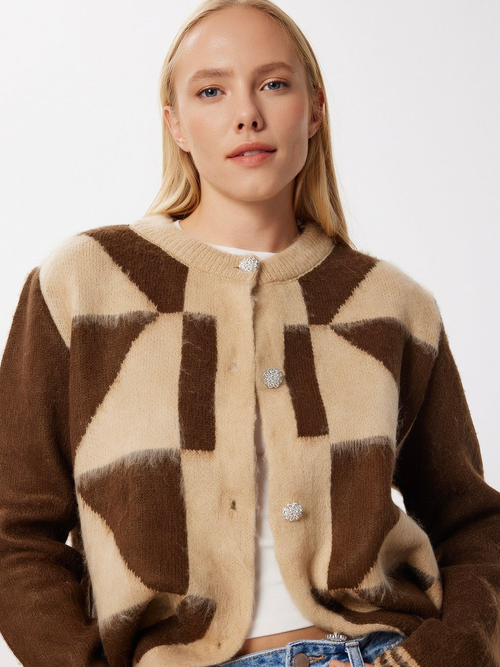 Beige & Brown Cardigan