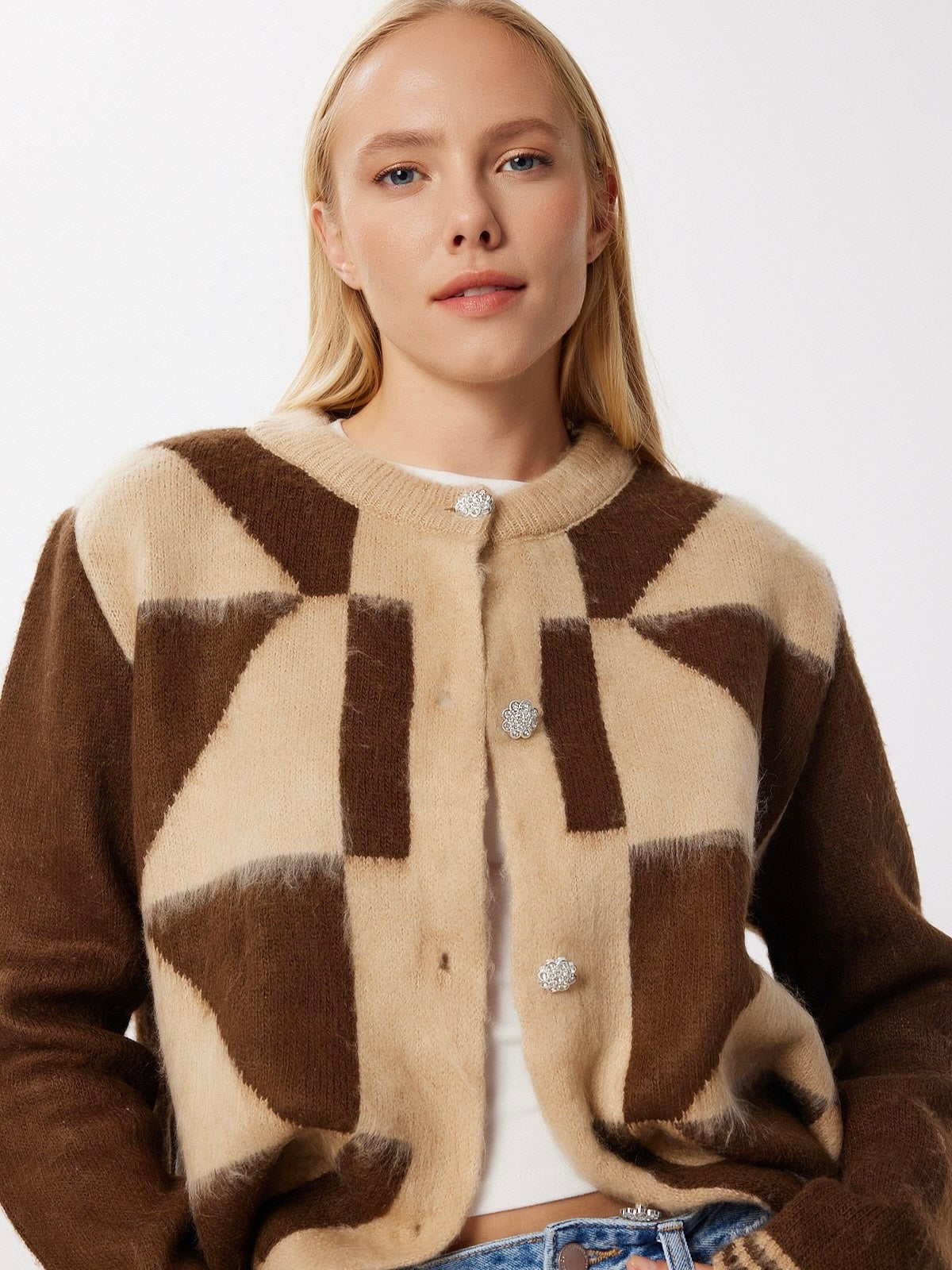 Beige & Brown Cardigan