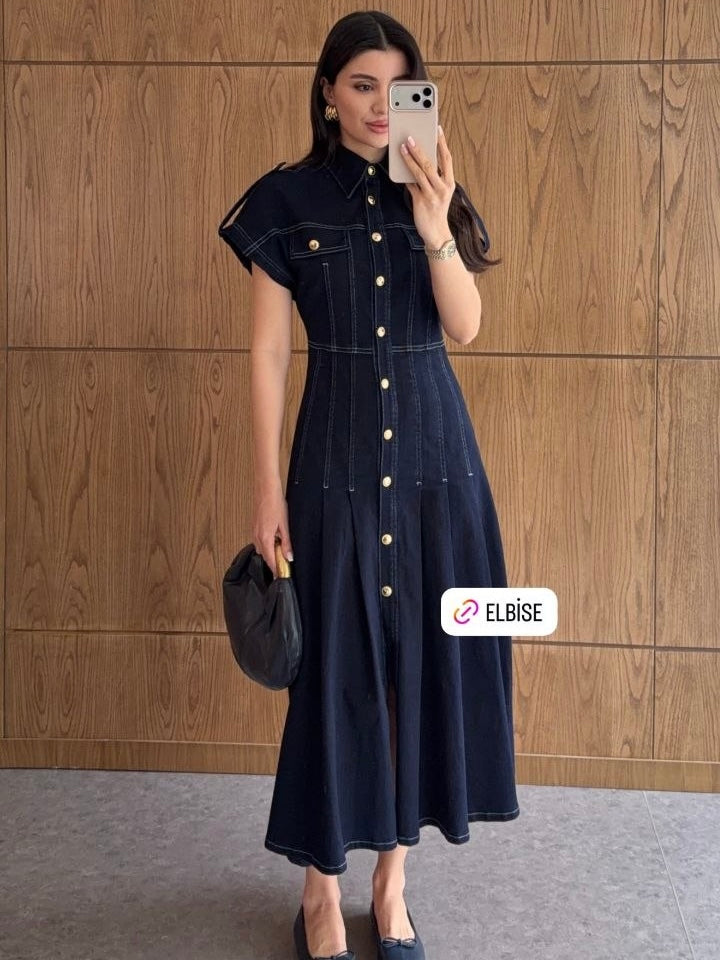 Denim Elegance Midi Dress
