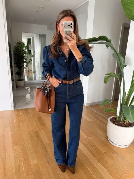 Straight-Leg Denim Jumpsuit