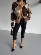 Brown Argyle Cardigan