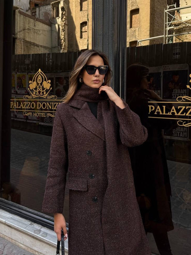 Brown Coat with a Scarf