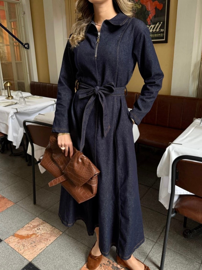 Denim Zip-Up Maxi Dress