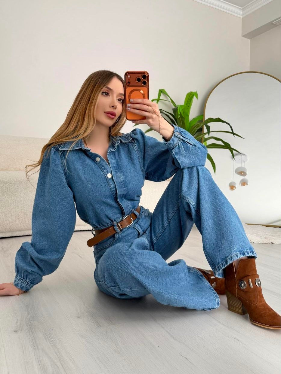 Straight-Leg Denim Jumpsuit