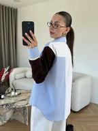 Burgundy Color Block Striped Cardigan Shirt