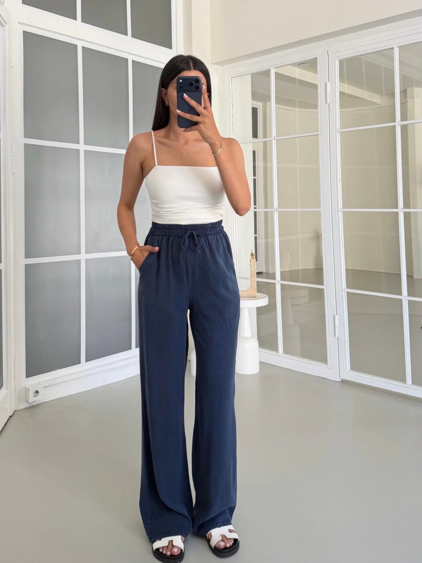 Navy Relaxed Wide-Leg Pants