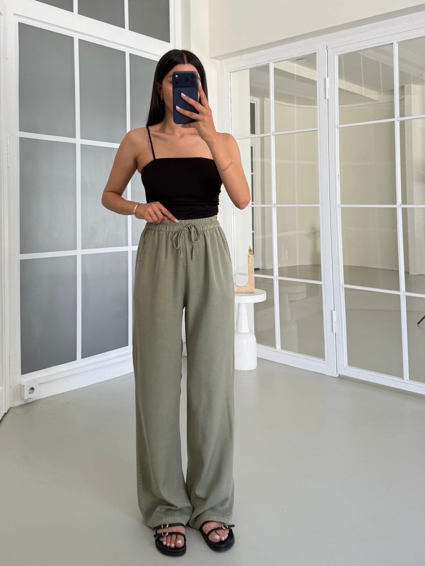 Olive Relaxed Wide-Leg Pants