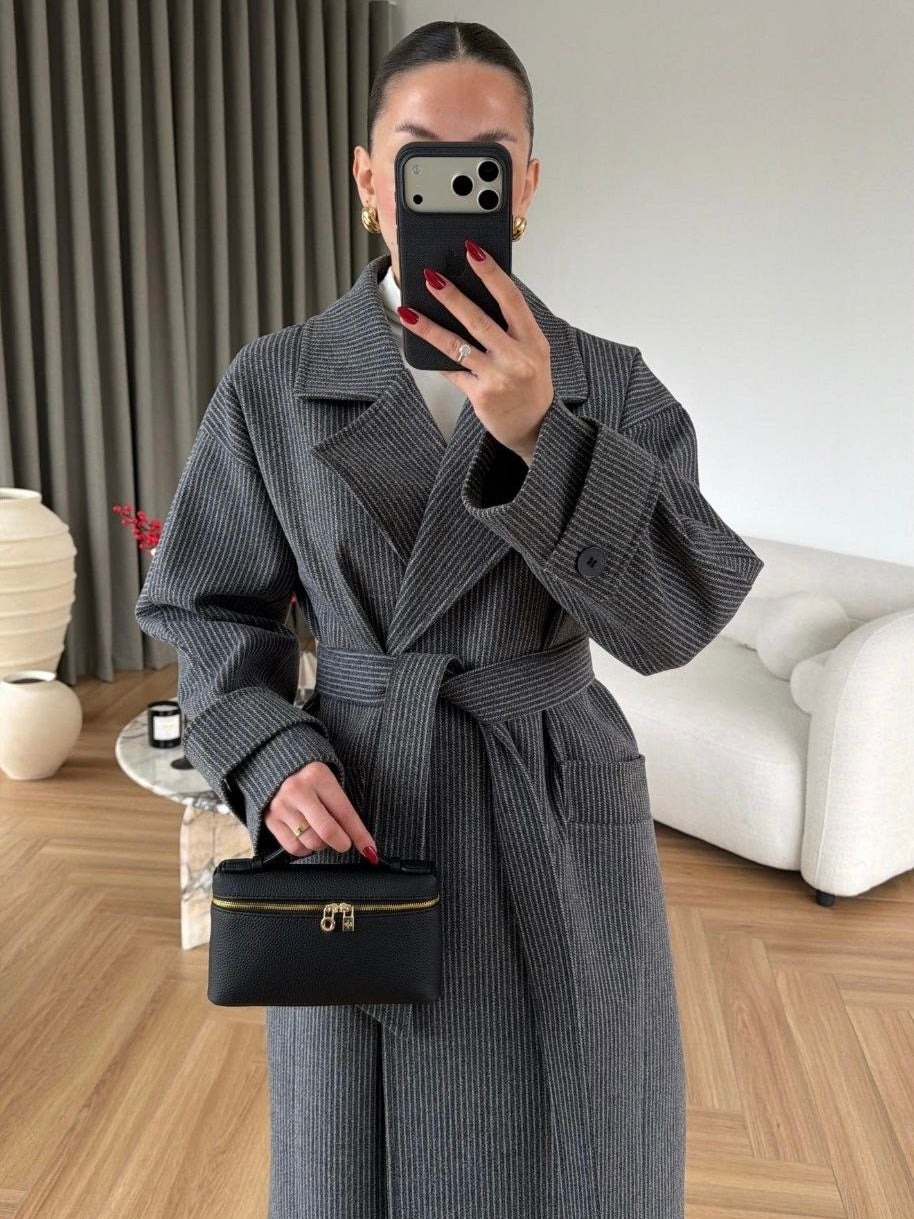 Belted Long Coat – Grey