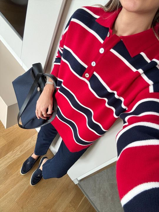 Classic Striped Polo Sweater