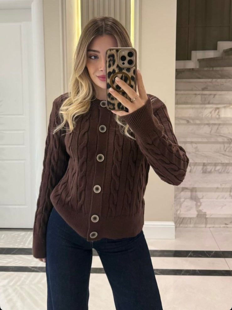 Brown Chunky Knit Cardigan
