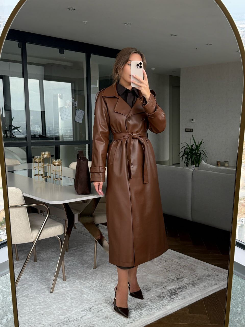Brown Leather Trench Coat
