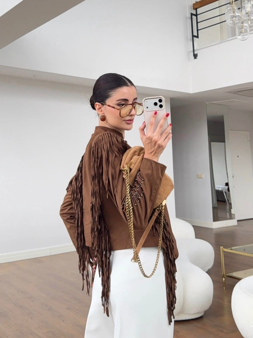 Suede Studded Fringe Jacket