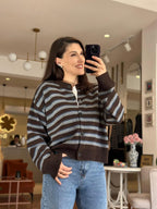 Mocha Stripe Knit Cardigan