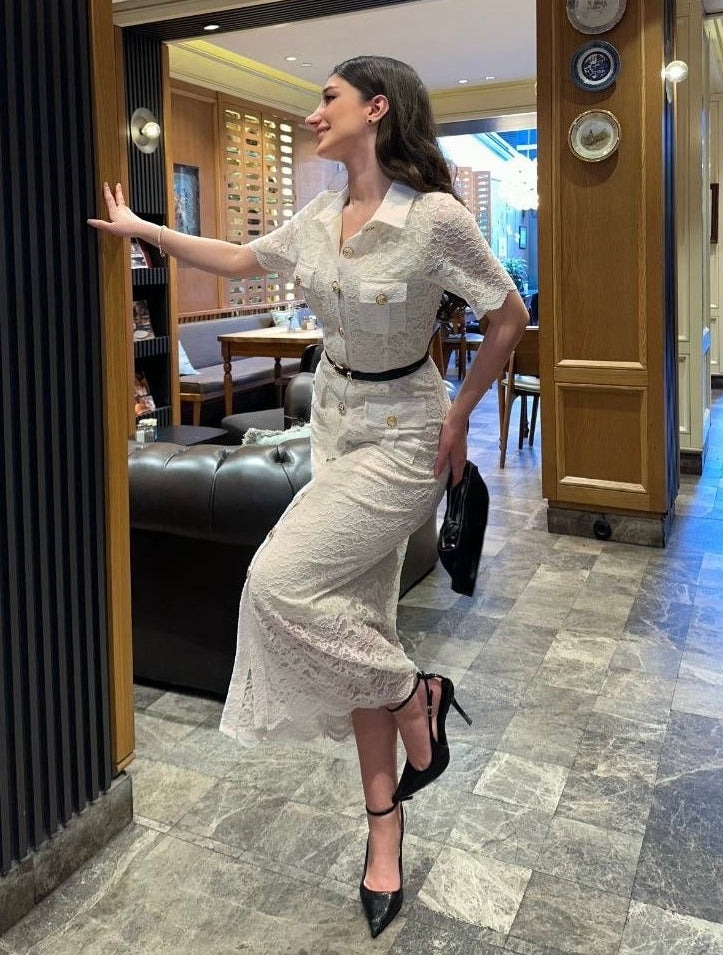 Lace Buttoned Elegance Dress