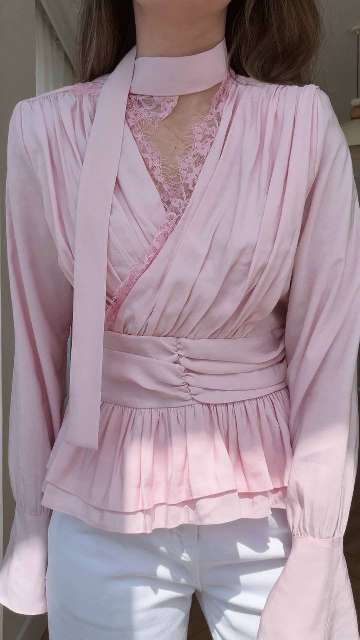 Pink Wrap Lace Blouse