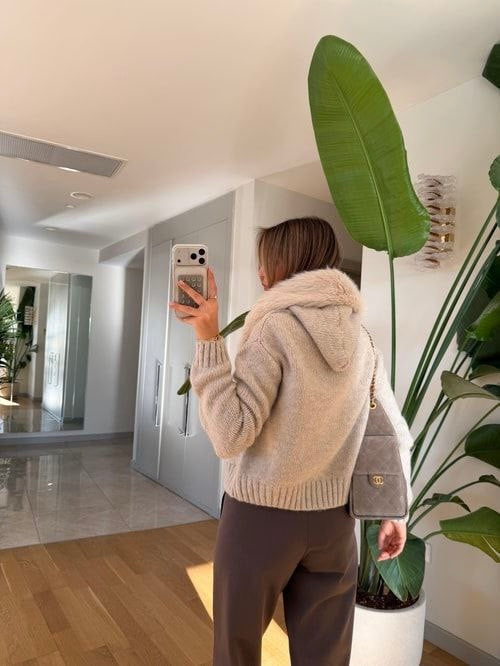 Beige Fur Collar Cardigan