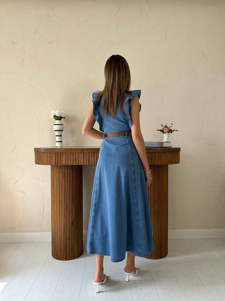 Denim Dress with Belt