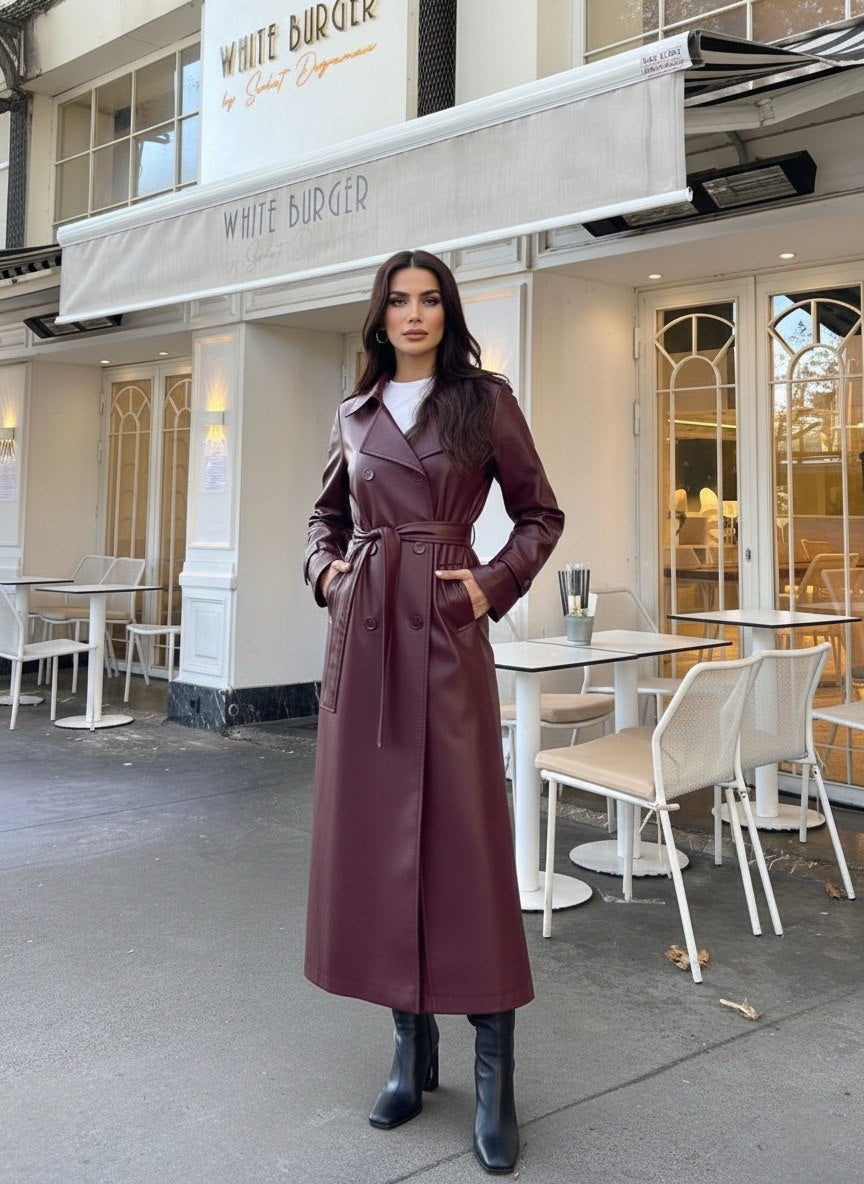 Elegant Leather Trench Coat