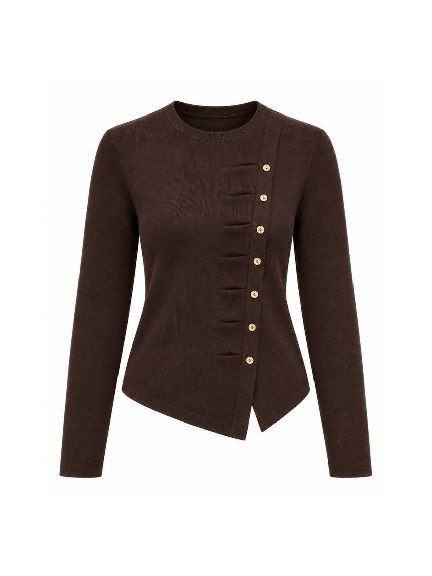 Brown Button-Detail Knit Top