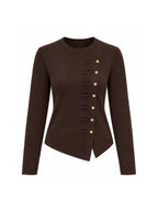 Brown Button-Detail Knit Top