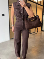 Chic Brown Denim Jumpsuit