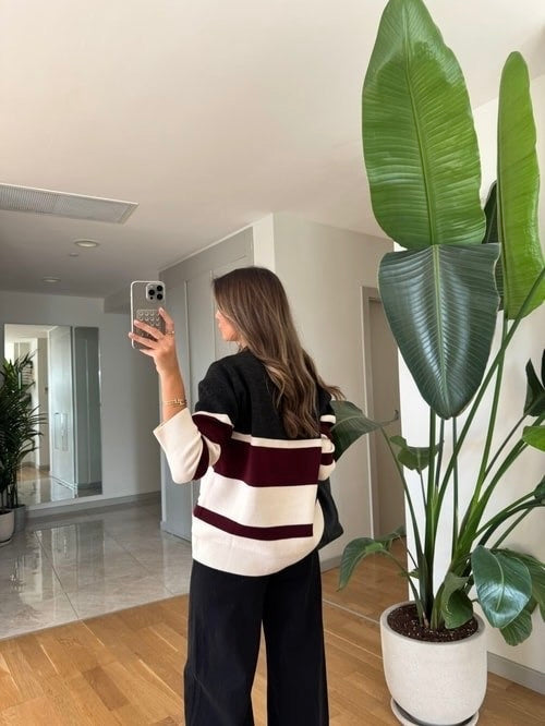 Maroon & Cream Striped Sweater