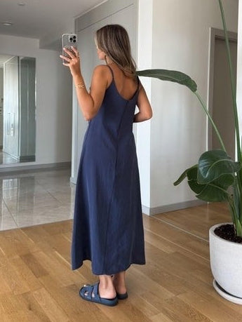 Navy Linen Midi Dress Set