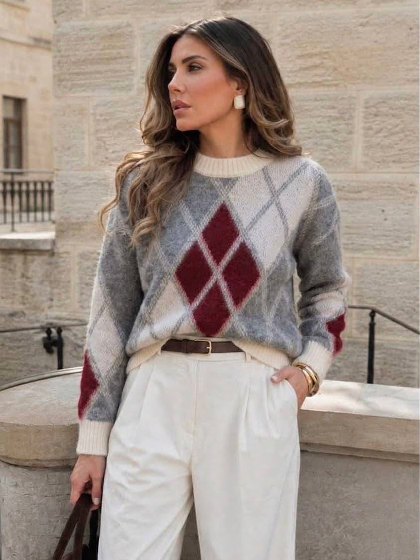 Grey Burgundy Sweater
