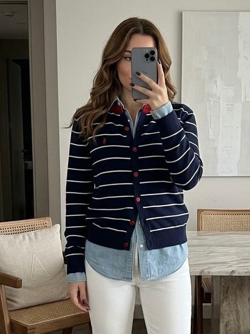 Navy Striped Polo Cardigan