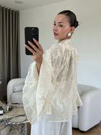 Embroidered Tie Blouse